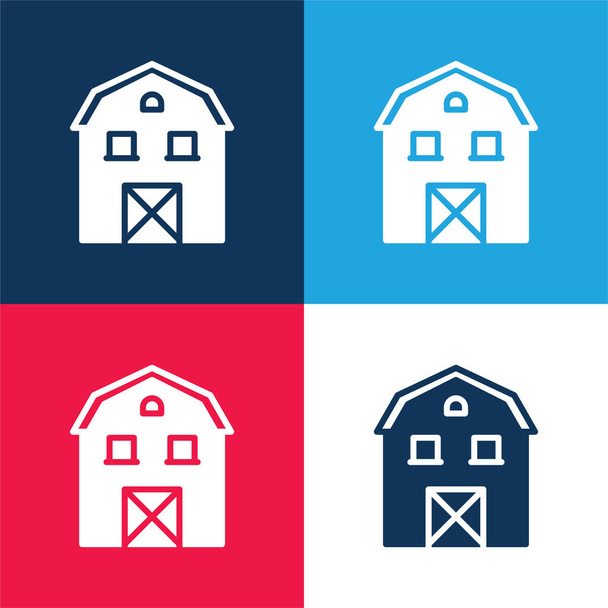 Barn μπλε και κόκκινο σύνολο τεσσάρων χρωμάτων minimal εικονίδιο - Διάνυσμα, εικόνα