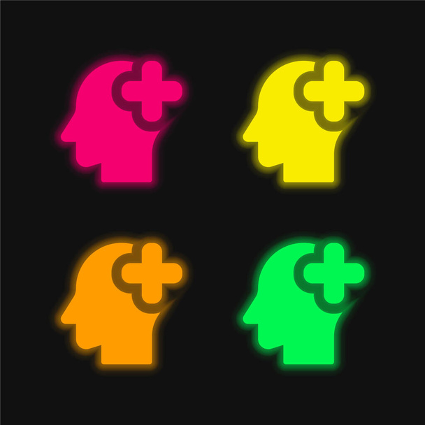 Brain Organ négy színű izzó neon vektor ikon - Vektor, kép