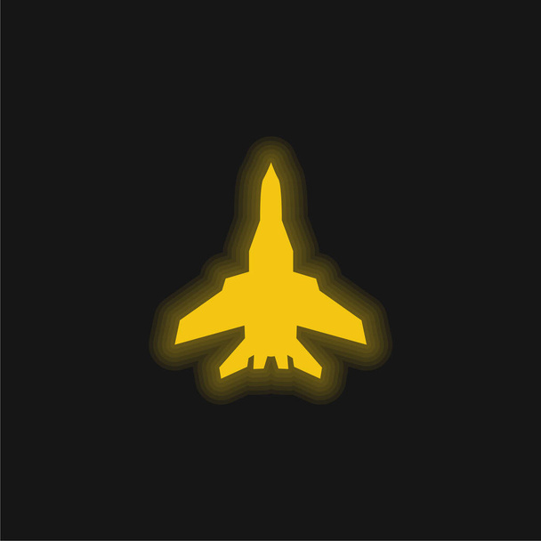 Avião preto silhueta amarelo brilhante ícone de néon - Vetor, Imagem