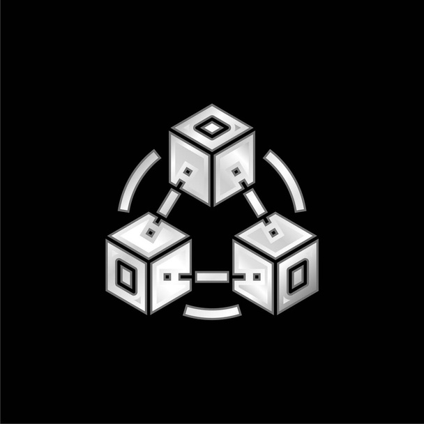Blockchain postříbřená kovová ikona - Vektor, obrázek