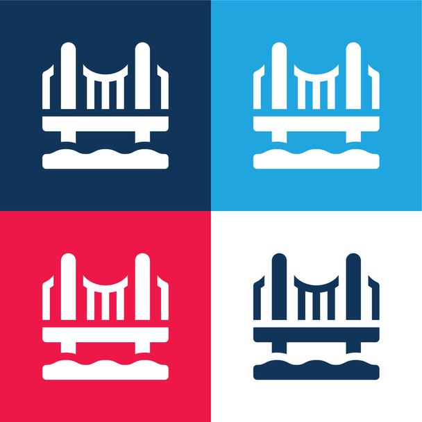 Most modrá a červená čtyři barvy minimální ikona nastavena - Vektor, obrázek