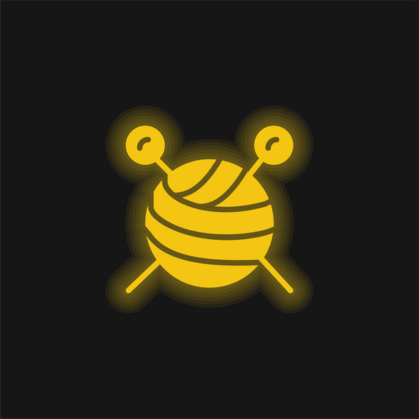 Bola de lana amarillo brillante icono de neón - Vector, Imagen