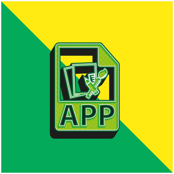 Формат файла APP вариант зеленый и желтый современный 3D логотип векторной иконки - Вектор,изображение