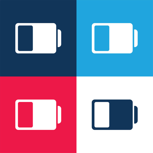 バッテリーステータスシンボル青と赤の4色の最小アイコンセット - ベクター画像