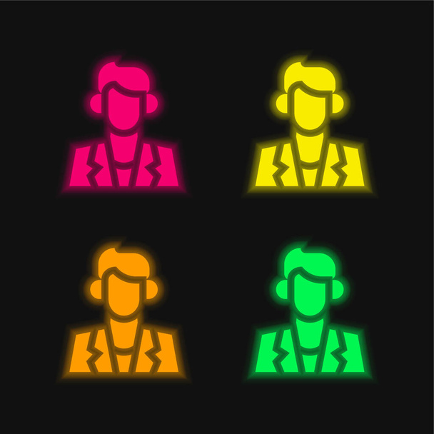 Actor négy szín izzó neon vektor ikon - Vektor, kép