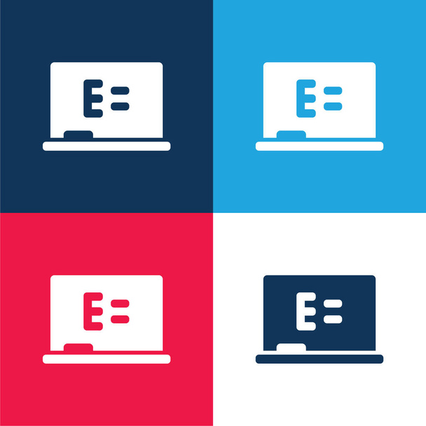 Board Ecuation kék és piros négy szín minimális ikon készlet - Vektor, kép