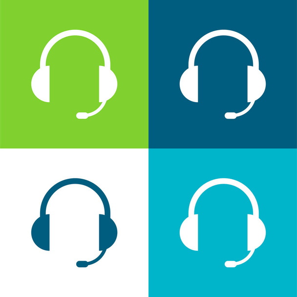 Ακουστικά ακουστικών Auriculars με μικρόφωνο Περιλαμβάνεται Επίπεδη τεσσάρων χρωμάτων ελάχιστο σύνολο εικονιδίων - Διάνυσμα, εικόνα