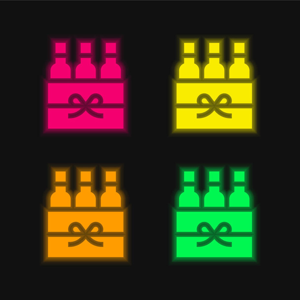 Κουτί μπύρας τεσσάρων χρωμάτων λαμπερό εικονίδιο διάνυσμα νέον - Διάνυσμα, εικόνα