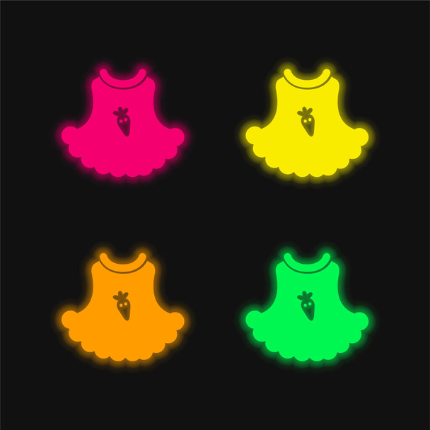 Baby Jurk met een aardbei cartoon illustratie vier kleuren gloeiende neon vector pictogram - Vector, afbeelding