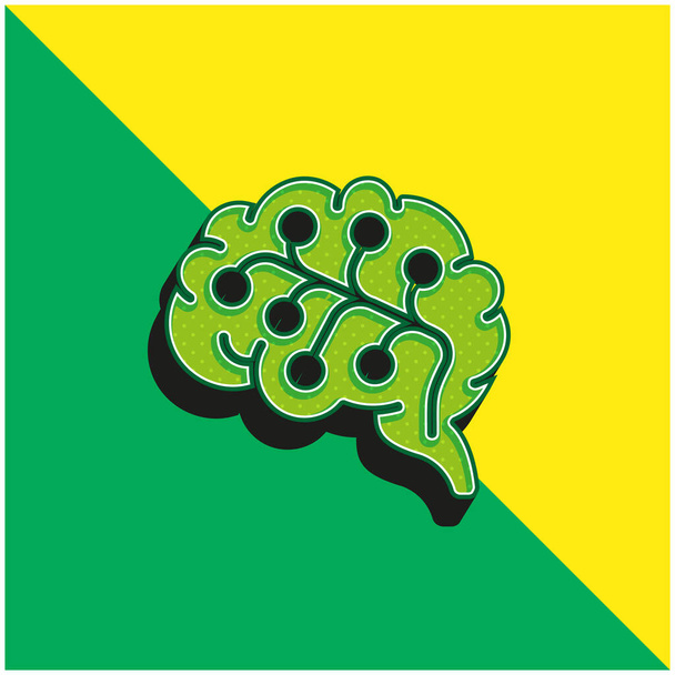 Brain Groen en geel modern 3D vector icoon logo - Vector, afbeelding