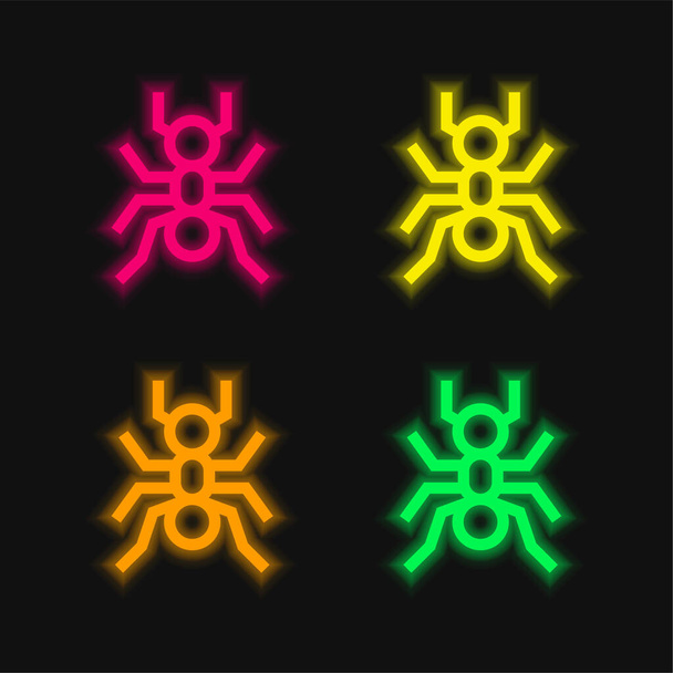 Ant quatro cor brilhante ícone vetor de néon - Vetor, Imagem
