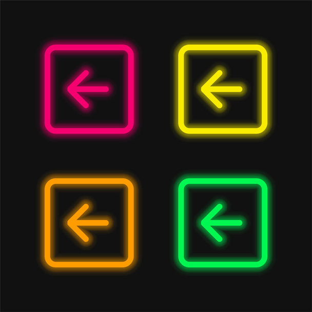 Arrière Flèche gauche Bouton carré Décrivez quatre couleurs brillant icône vectorielle néon - Vecteur, image