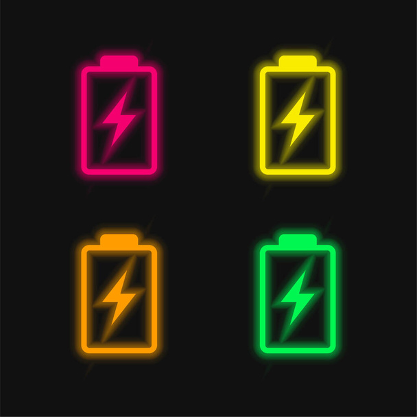 Battery With A Bolt Symbol four color glowing neon vector icon - Vector, Image