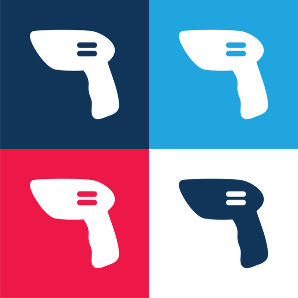 Bar Code Scanner blue and red four color minimal icon set - Vector, Image