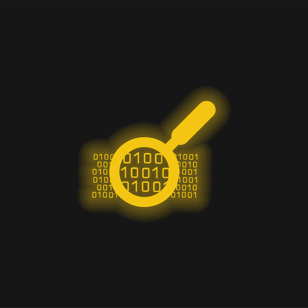 Binary Data Search Symbool geel gloeiend neon pictogram - Vector, afbeelding