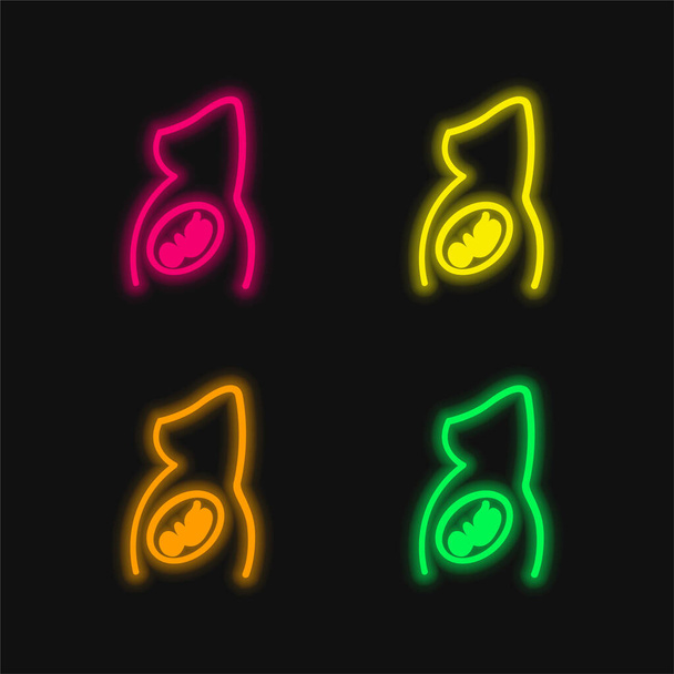 Lichaamsdeel met Baby Binnen vier kleuren gloeiende neon vector icoon - Vector, afbeelding
