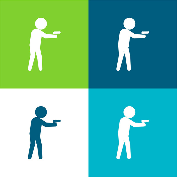 Armed Criminal Male Silhouette Flat four color minimal icon set - Vector, Image