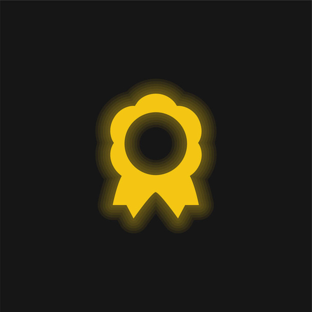 Nagroda Medal of Flower Shape with Ribbon Tails żółty świecący neon ikona - Wektor, obraz
