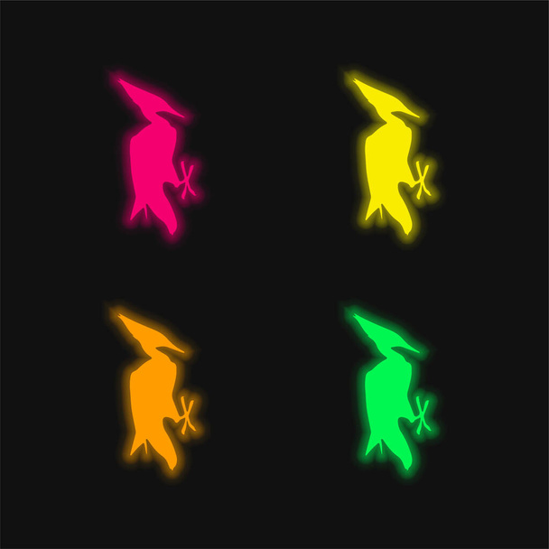 Kuş Şekli dört renk parlayan neon vektör simgesi - Vektör, Görsel