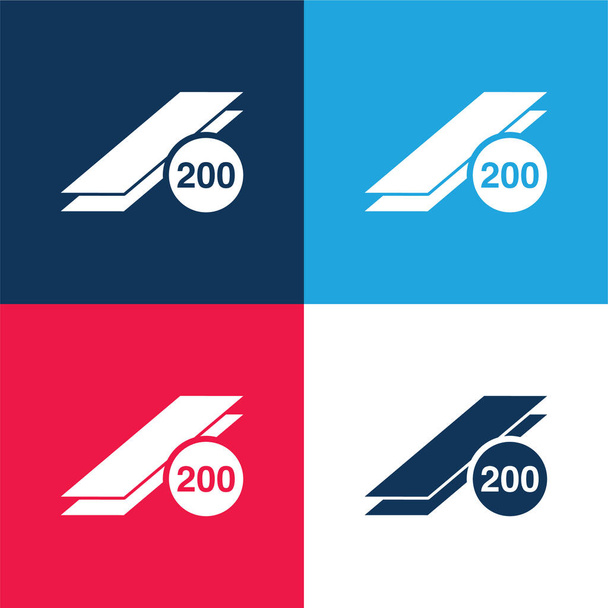 200 Prints blue and red four color minimal icon set - Vector, Image