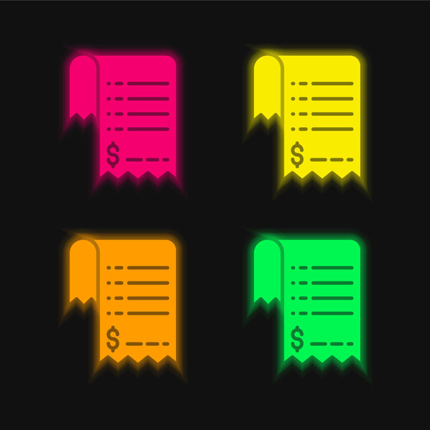 Bill cuatro color brillante icono de vectores de neón - Vector, imagen