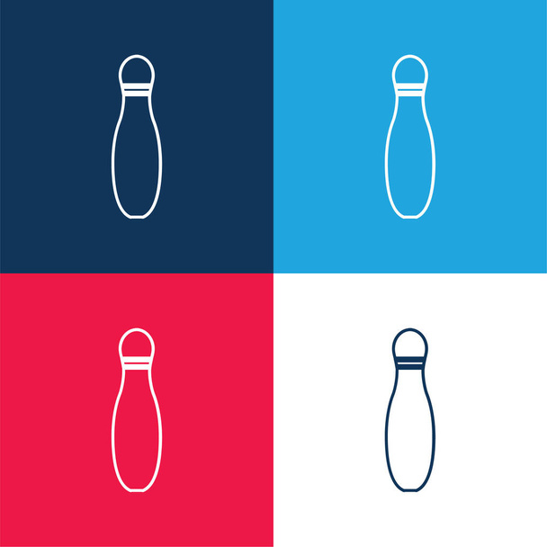 Bowling Pin Outline blue and red four color minimal icon set - Vector, Image