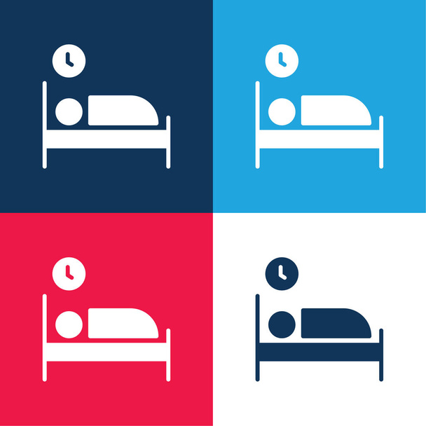Chambre à coucher bleu et rouge quatre couleurs minimum jeu d'icônes - Vecteur, image