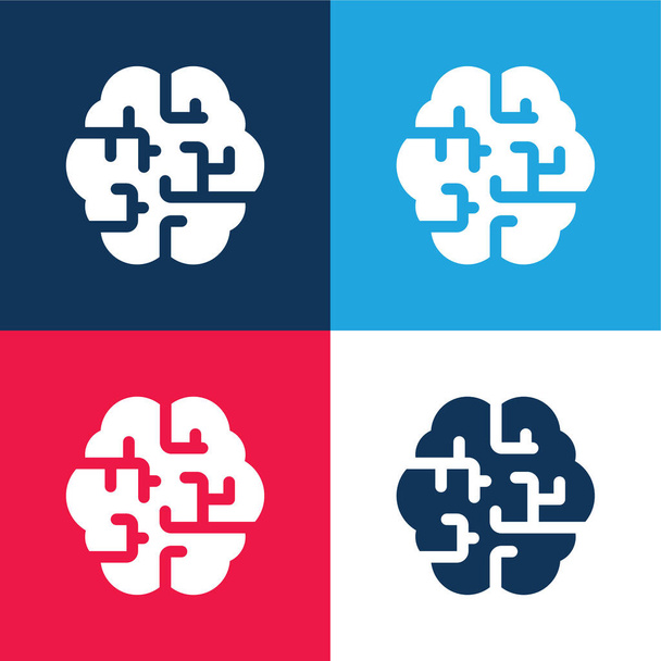 Beyin mavisi ve kırmızı dört renk minimal simge kümesi - Vektör, Görsel