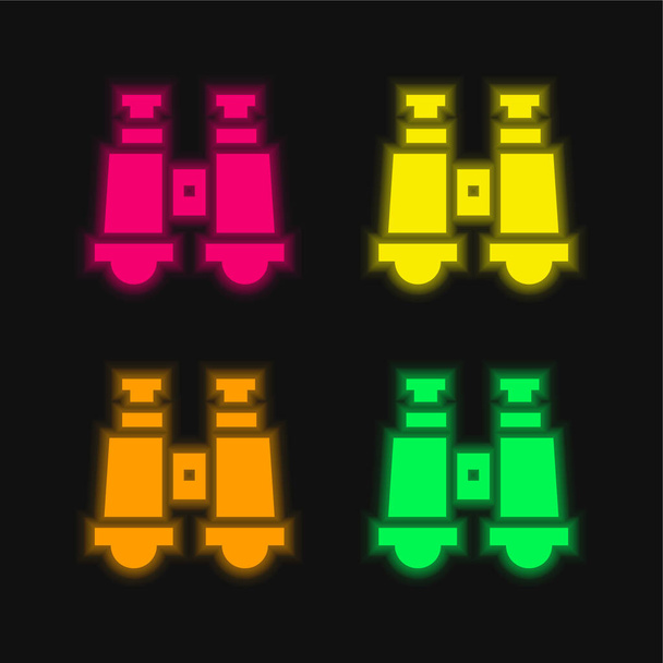 Lornetka czterokolorowa świecąca neonem ikona wektora - Wektor, obraz