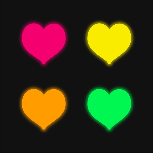 Μαύρη καρδιά σχήμα τέσσερις χρώμα λαμπερό νέον διάνυσμα εικονίδιο - Διάνυσμα, εικόνα