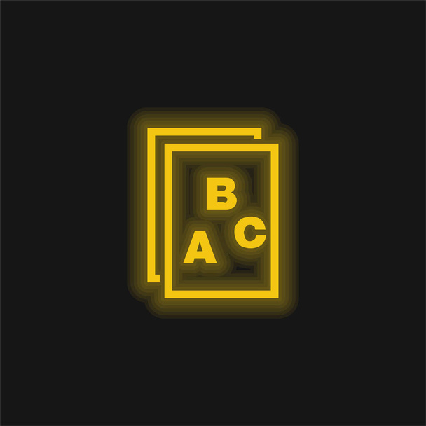 ABC Letters On Paper Interface Symbol yellow glowing neon icon - Vector, Image