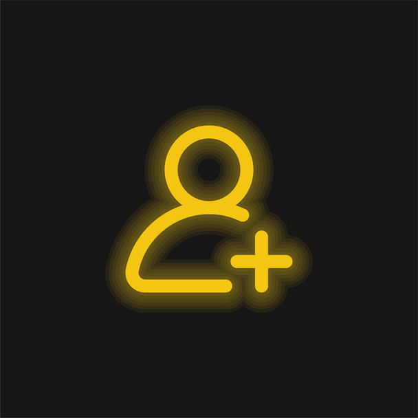 Añadir usuario amarillo brillante icono de neón - Vector, Imagen