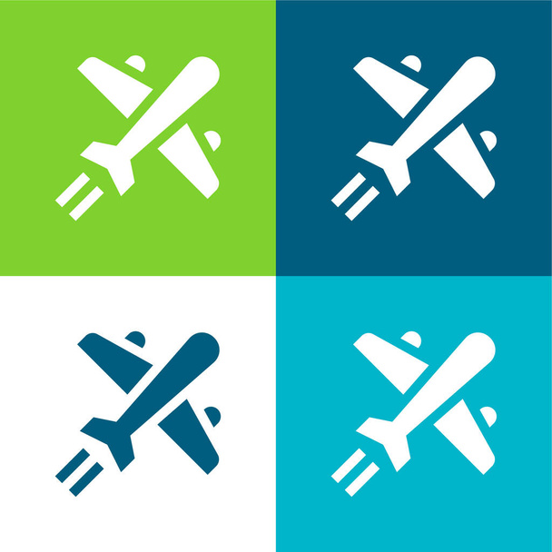 Avión Plano de cuatro colores mínimo icono conjunto - Vector, Imagen