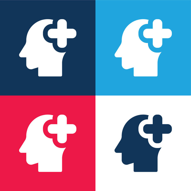 Gehirn Organ blau und rot vier Farben minimales Symbol-Set - Vektor, Bild