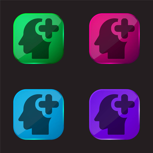 Εγκέφαλος Όργανο τέσσερις εικονίδιο κουμπί γυαλί χρώμα - Διάνυσμα, εικόνα