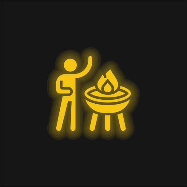 Barbecue żółty świecący neon ikona - Wektor, obraz