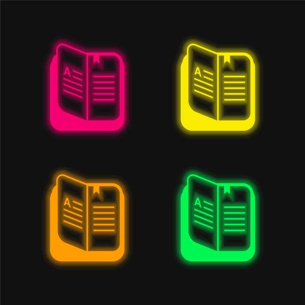 Книга четырех цветов светящийся неоновый вектор значок - Вектор,изображение
