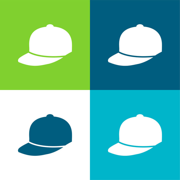Gorra de béisbol Plano de cuatro colores mínimo icono conjunto - Vector, Imagen