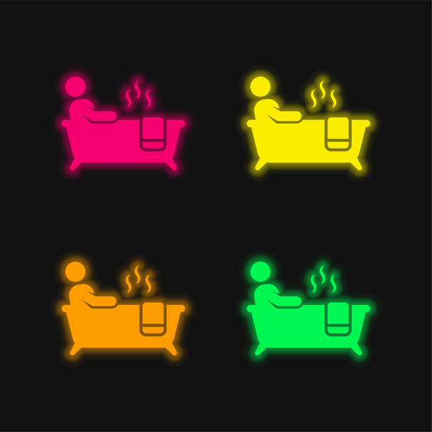 Bain quatre couleurs brillant icône vectorielle néon - Vecteur, image