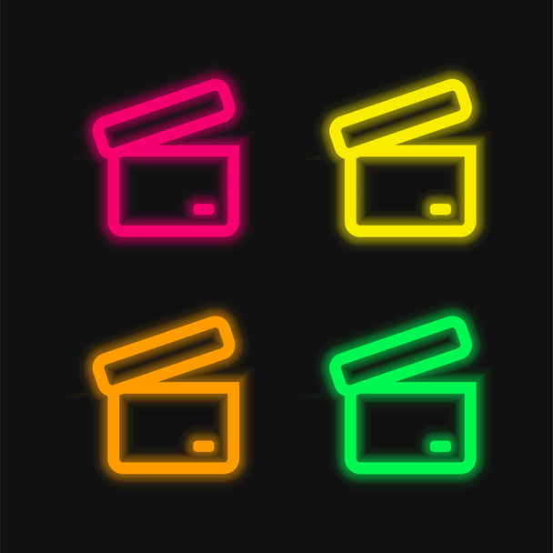 Archive Opened Box Outline four color glowing neon vector icon - Vector, Image