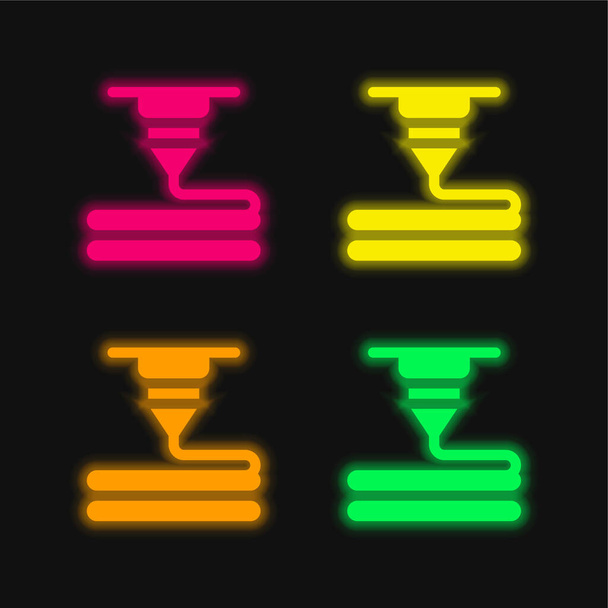 Ícone de vetor de néon brilhante de quatro cores da impressora 3d - Vetor, Imagem