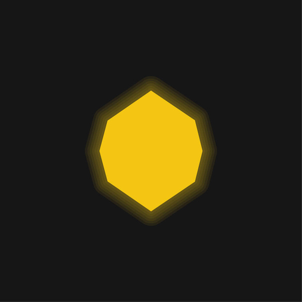 Musta Octagon Shape keltainen hehkuva neon kuvake - Vektori, kuva