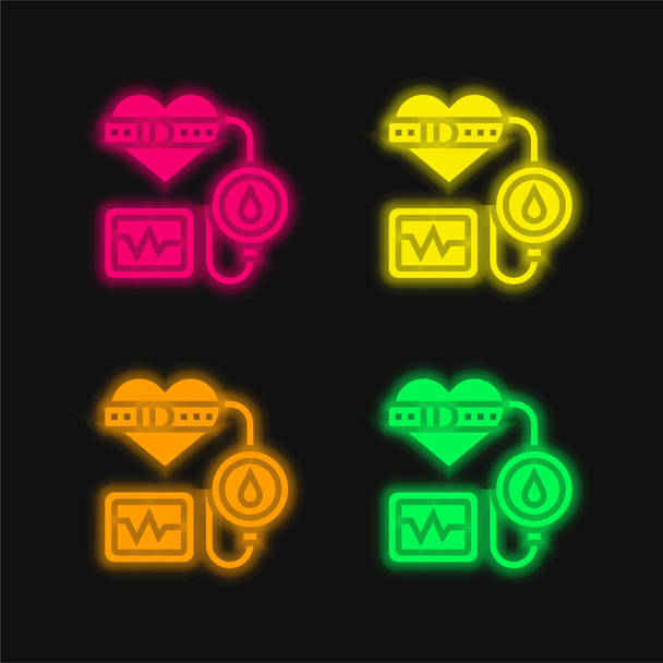 Vérnyomás négy szín izzó neon vektor ikon - Vektor, kép