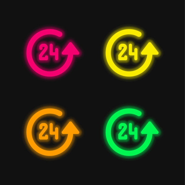 24 hodin čtyři barvy zářící neonový vektor ikona - Vektor, obrázek
