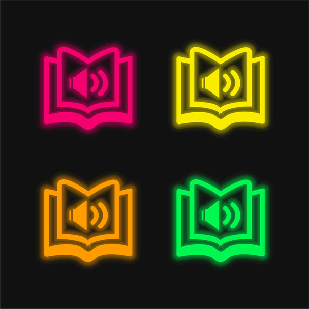 Livre audio quatre couleurs brillant icône vectorielle néon - Vecteur, image