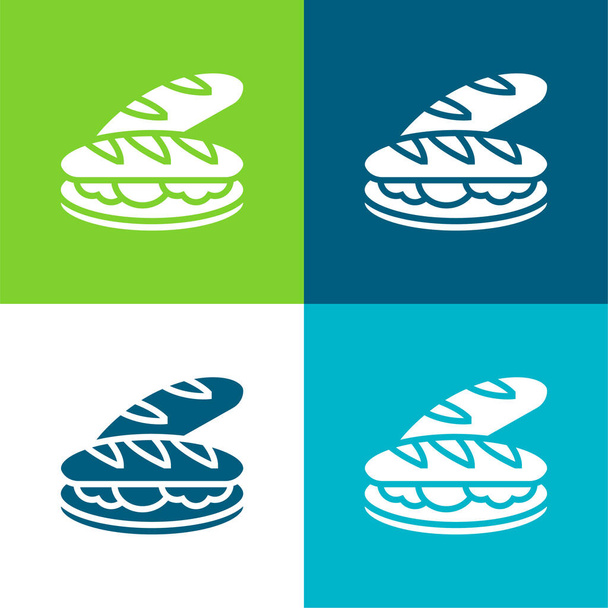 Baguette Lapos négy szín minimális ikon készlet - Vektor, kép