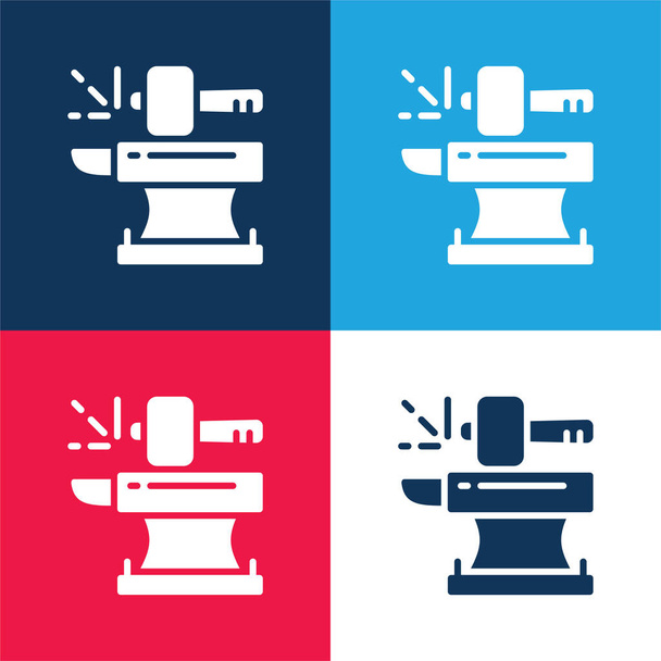 Blacksmith blue and red four color minimal icon set - Vector, Image