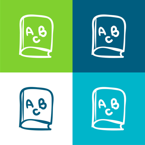 ABC Educational Book Flat four color minimal icon set - Vector, Image