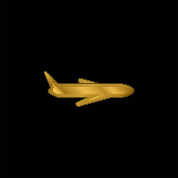 Airplane gold plated metalic icon or logo vector - Vector, Image