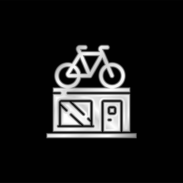 Kerékpár Shop ezüst lemezelt fém ikon - Vektor, kép